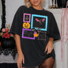 BOO! Spooky Season Halloween T-Shirt Vintage Black Cat and Bat Graphic Tee