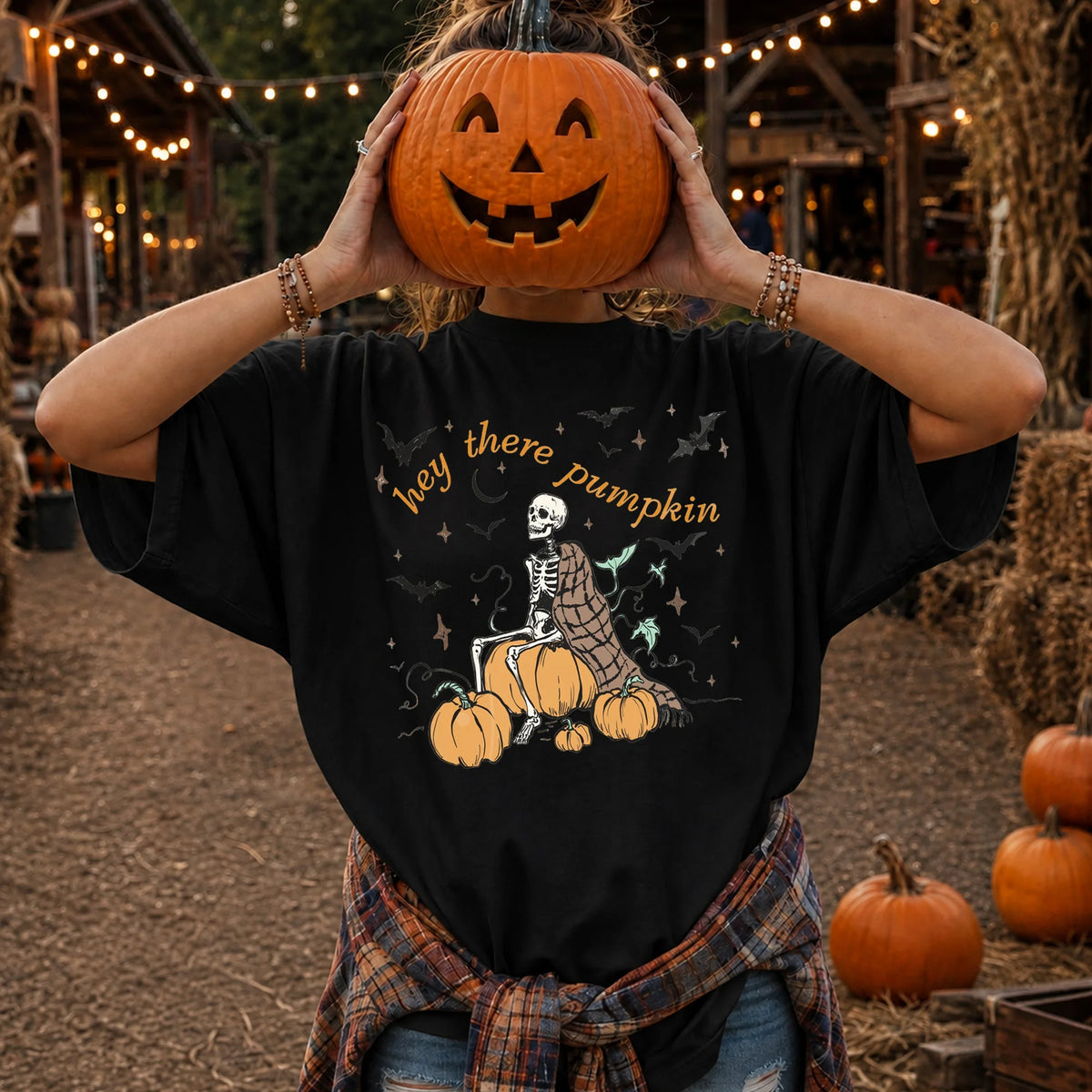 Hey There Pumpkin T-Shirt Cute Fall Skeleton Halloween Tee