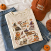Fall Cats Spooky Graphic T-Shirt Autumn Kitty Tee Gift for Cat Lovers