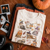 Fall Cats Spooky Graphic T-Shirt Autumn Kitty Tee Gift for Cat Lovers