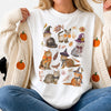 Fall Cats Spooky Graphic T-Shirt Autumn Kitty Tee Gift for Cat Lovers