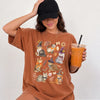 Fall Cats Spooky Graphic T-Shirt Autumn Kitty Tee Gift for Cat Lovers