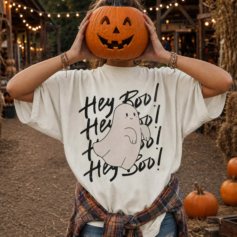 Hey Boo Spooky Cute Ghost T-Shirt Retro Fall Halloween Graphic Tee