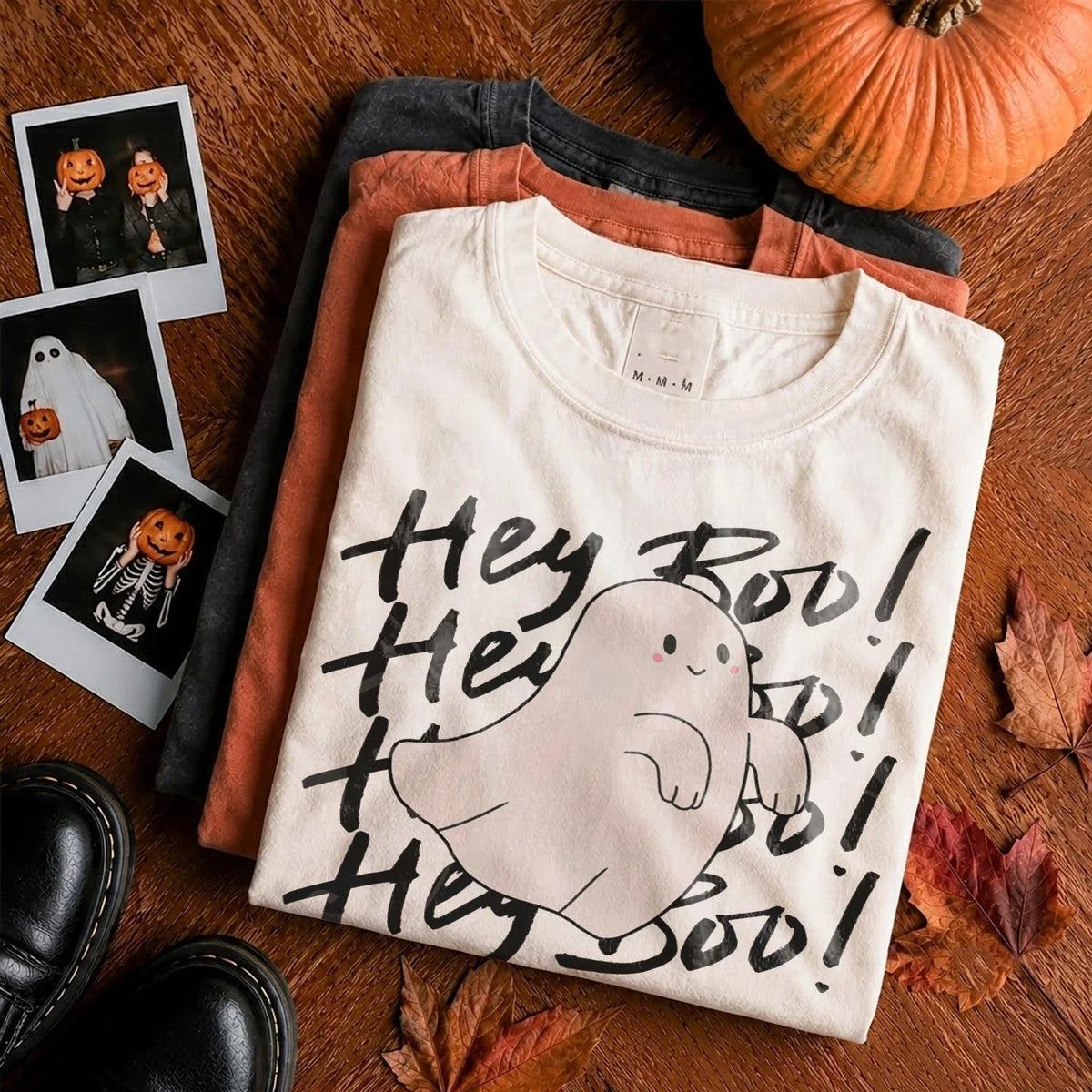 Hey Boo Spooky Cute Ghost T-Shirt Retro Fall Halloween Graphic Tee