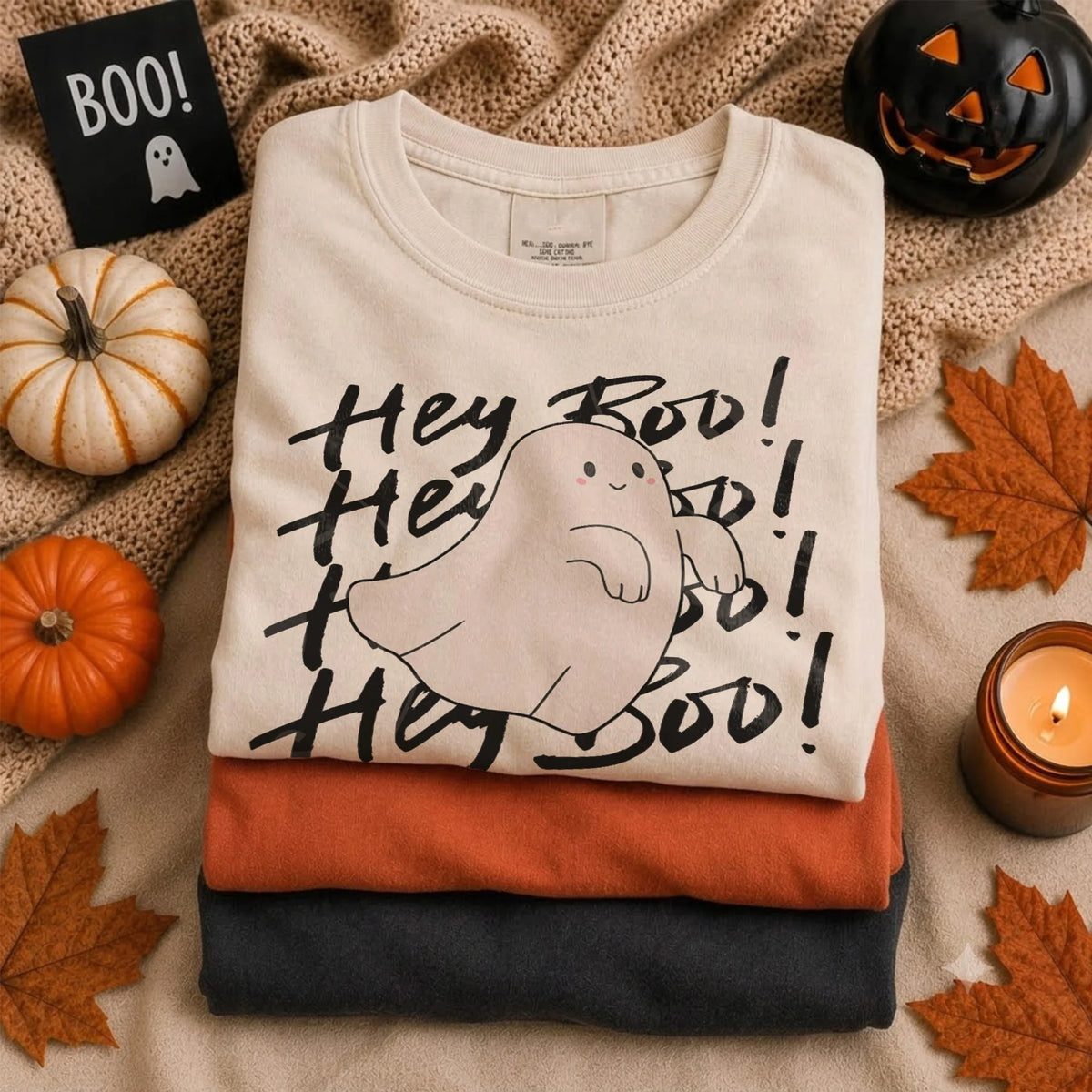 Hey Boo Spooky Cute Ghost T-Shirt Retro Fall Halloween Graphic Tee