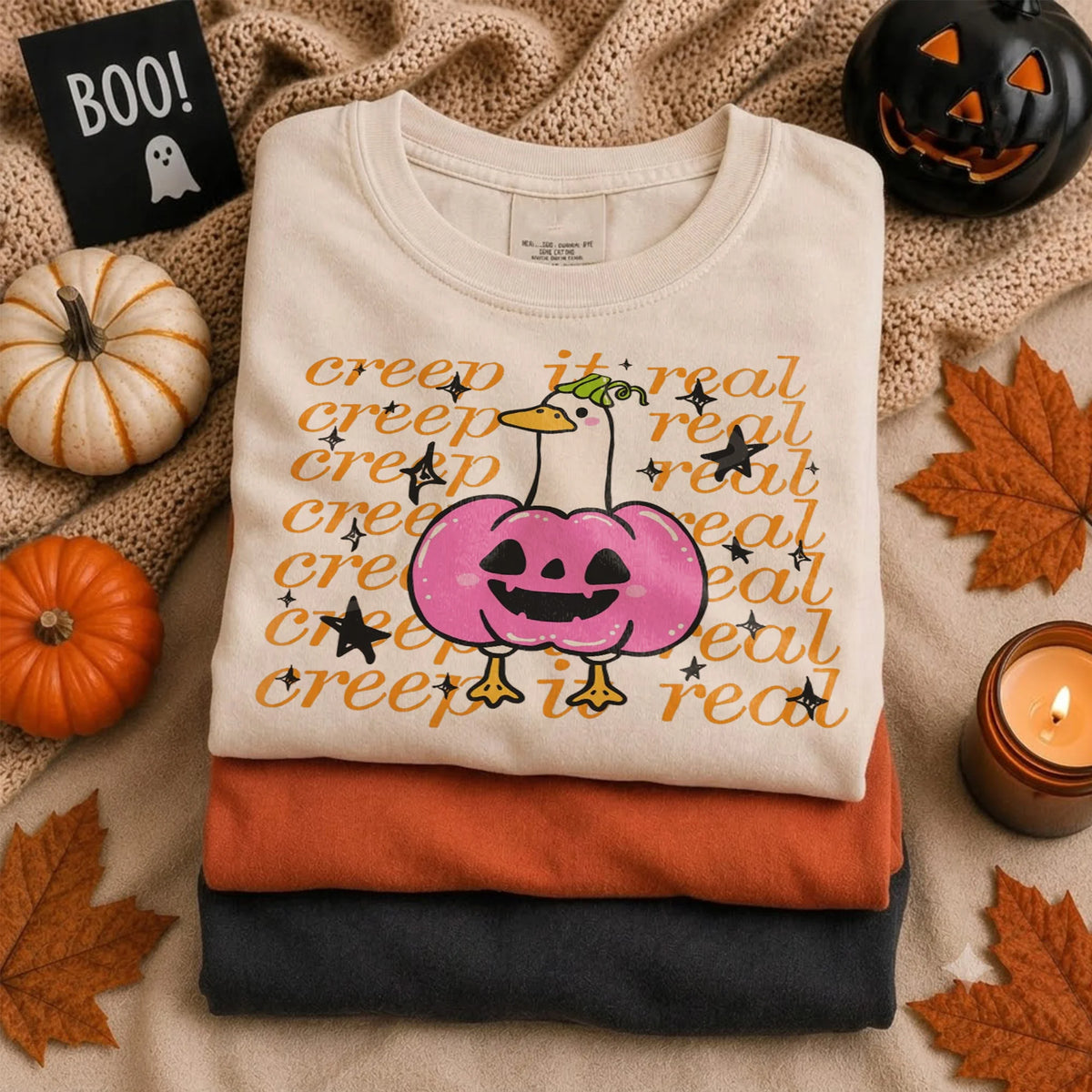 Creep It Real T-Shirt Funny Spooky Duck Pumpkin Graphic Tee