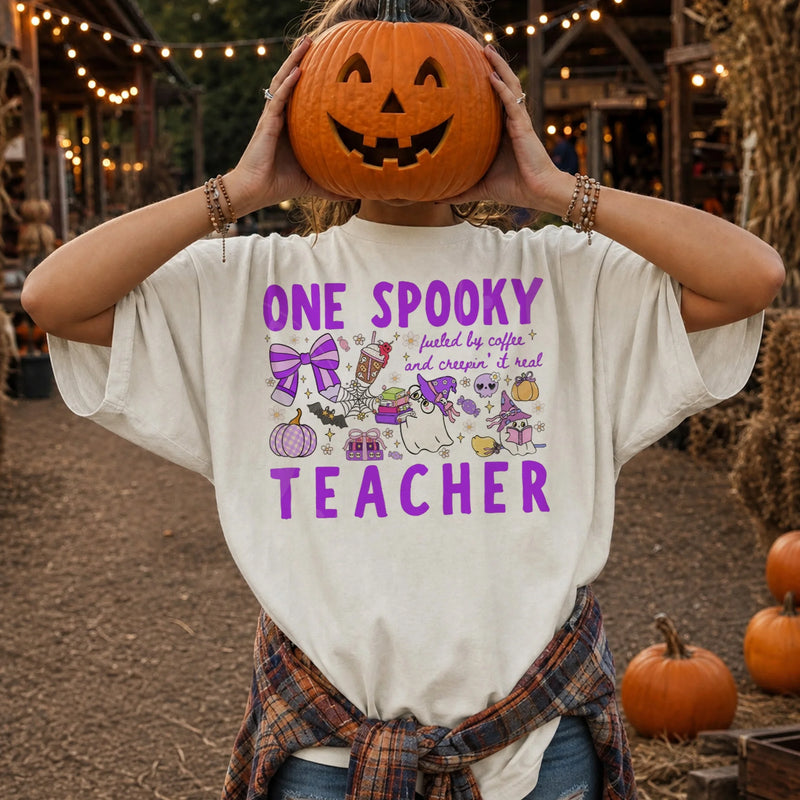 Spooky Teacher T-Shirt Fueled by Coffee Fall Halloween Top