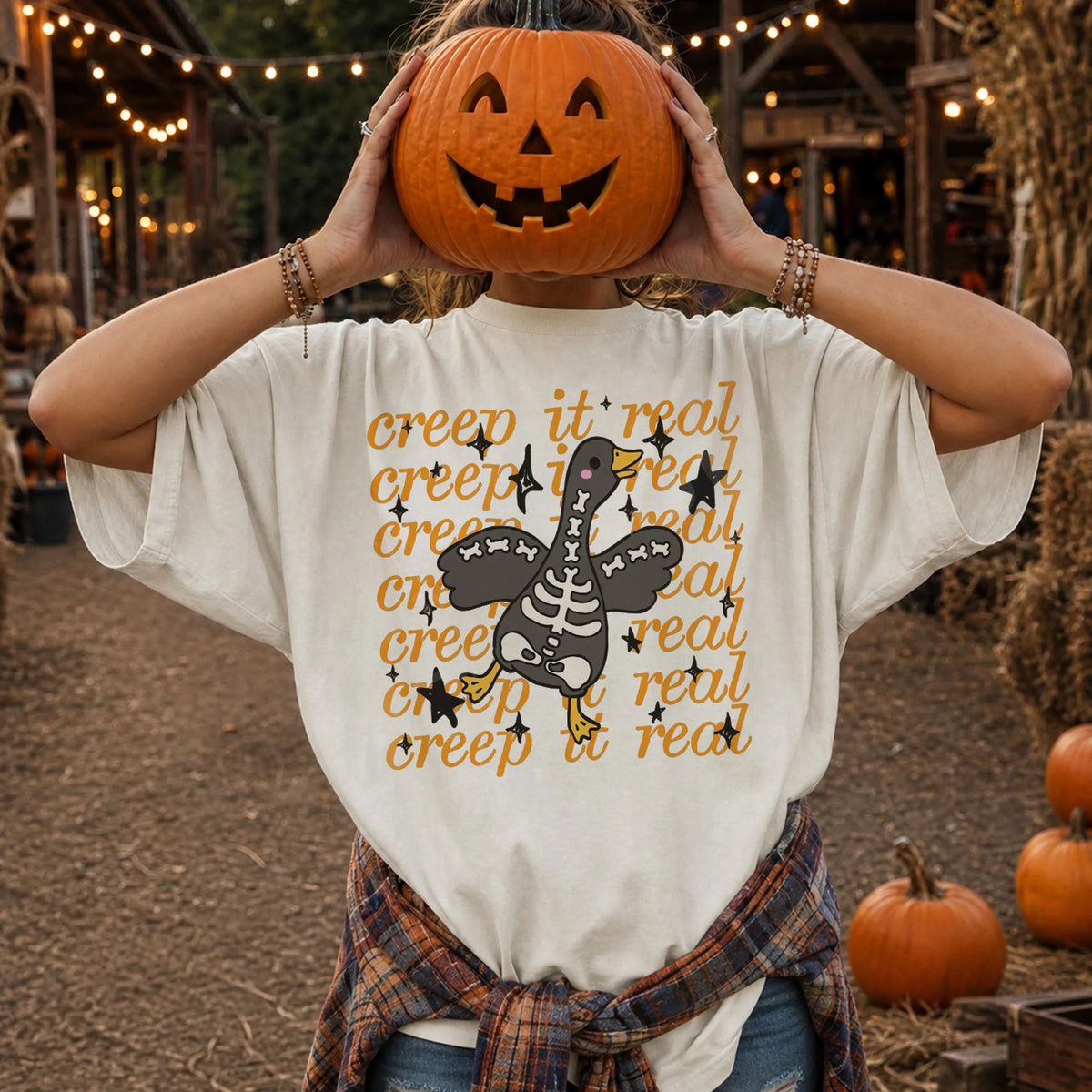 Creep It Real Skeleton Goose Halloween Graphic Tee