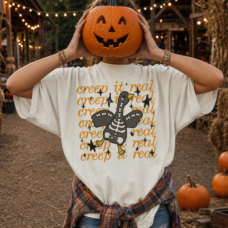 Creep It Real Skeleton Goose Halloween Graphic Tee