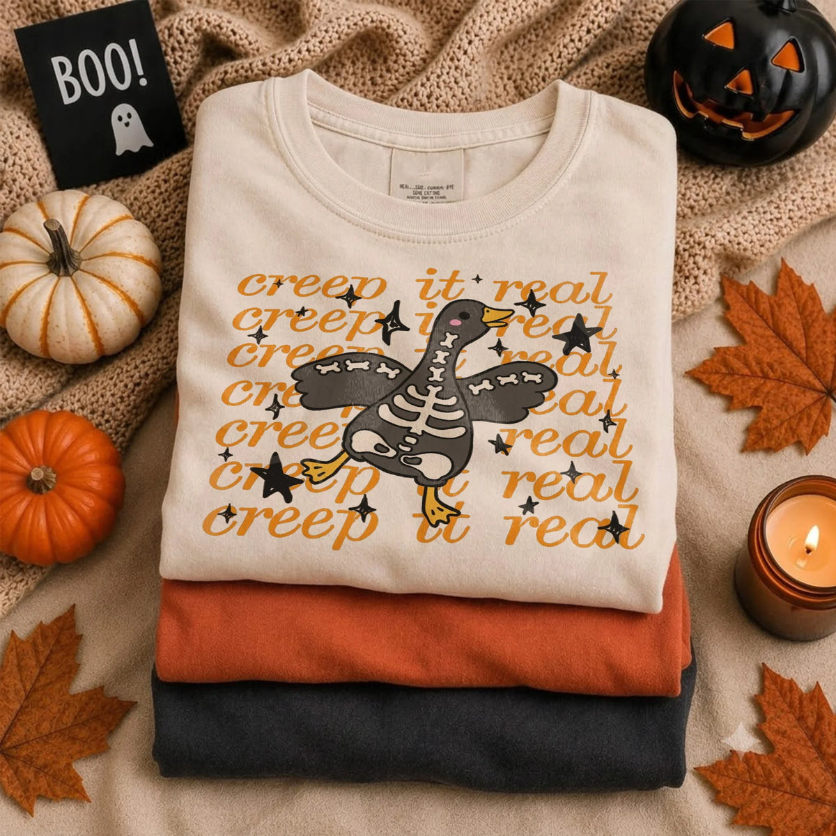 Creep It Real Skeleton Goose Halloween Graphic Tee