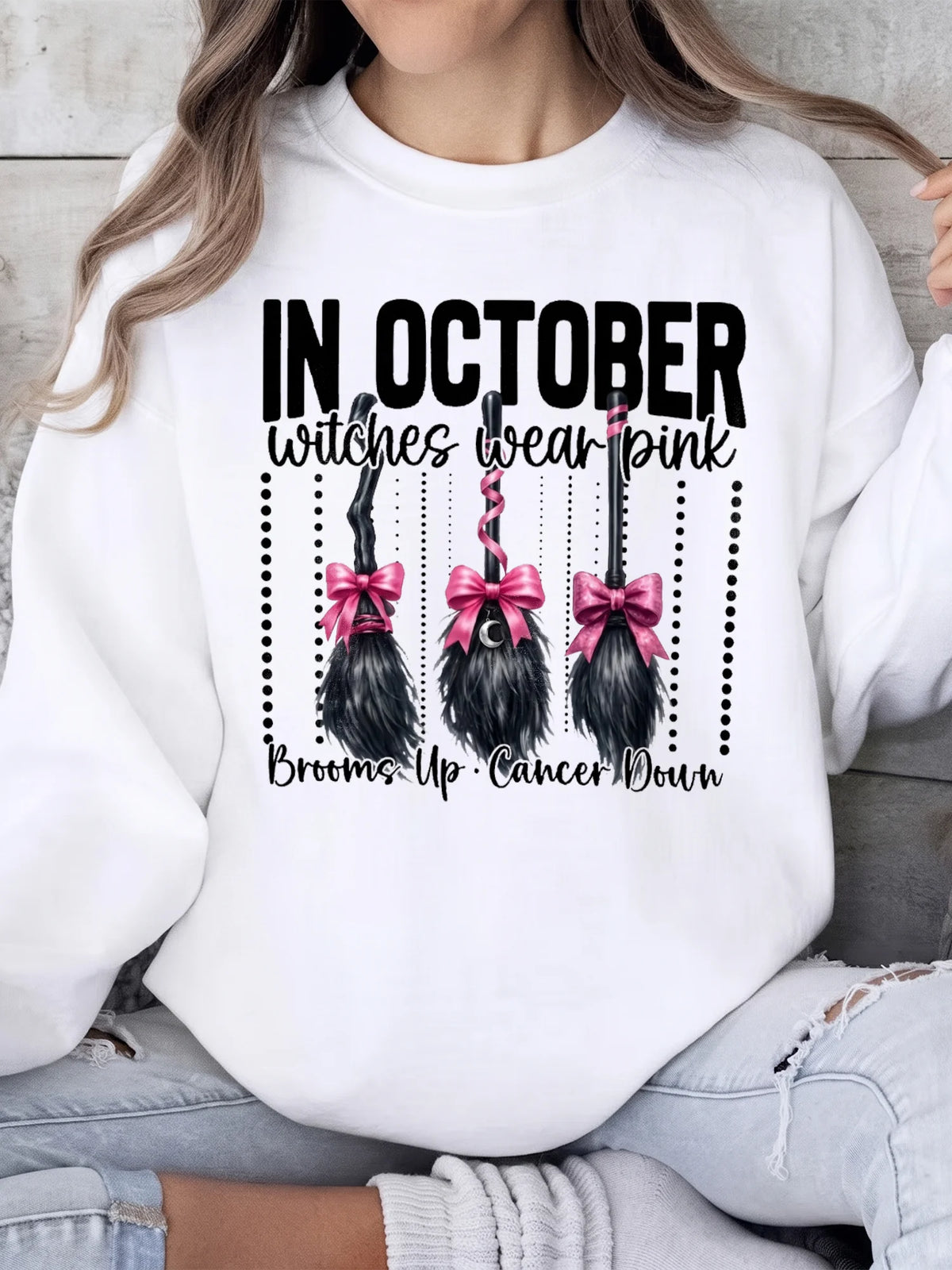In October We Wear Pink Breast Cancer Awareness Tee Brooms Up Cancer Down Witch Shirt