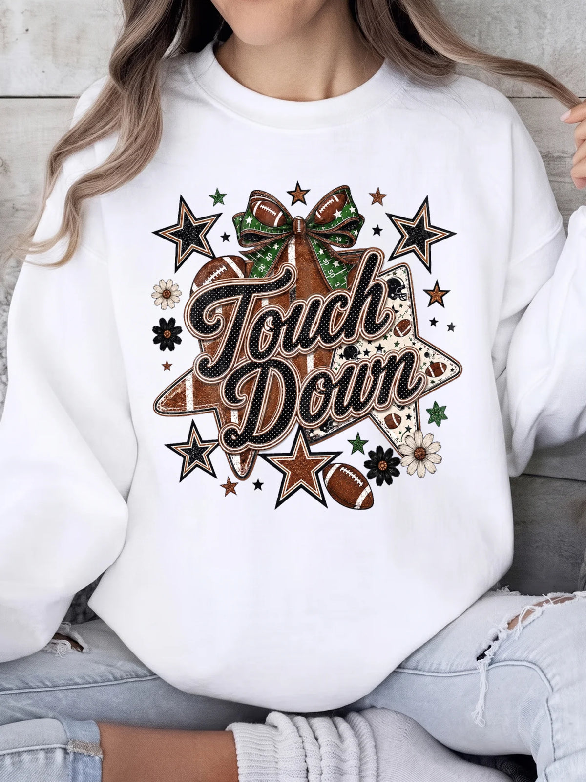 Touchdown Tee Retro Football Game Day T-Shirt Coquette Bow Tailgate Top