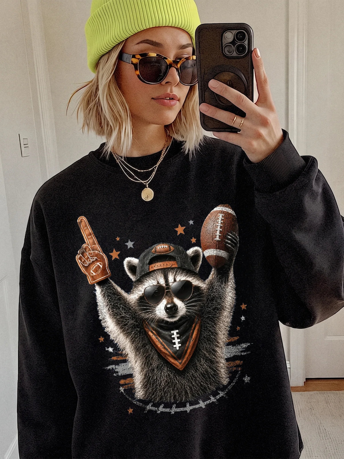 Football Raccoon Oversized Tee Funny Game Day Graphic T-Shirt