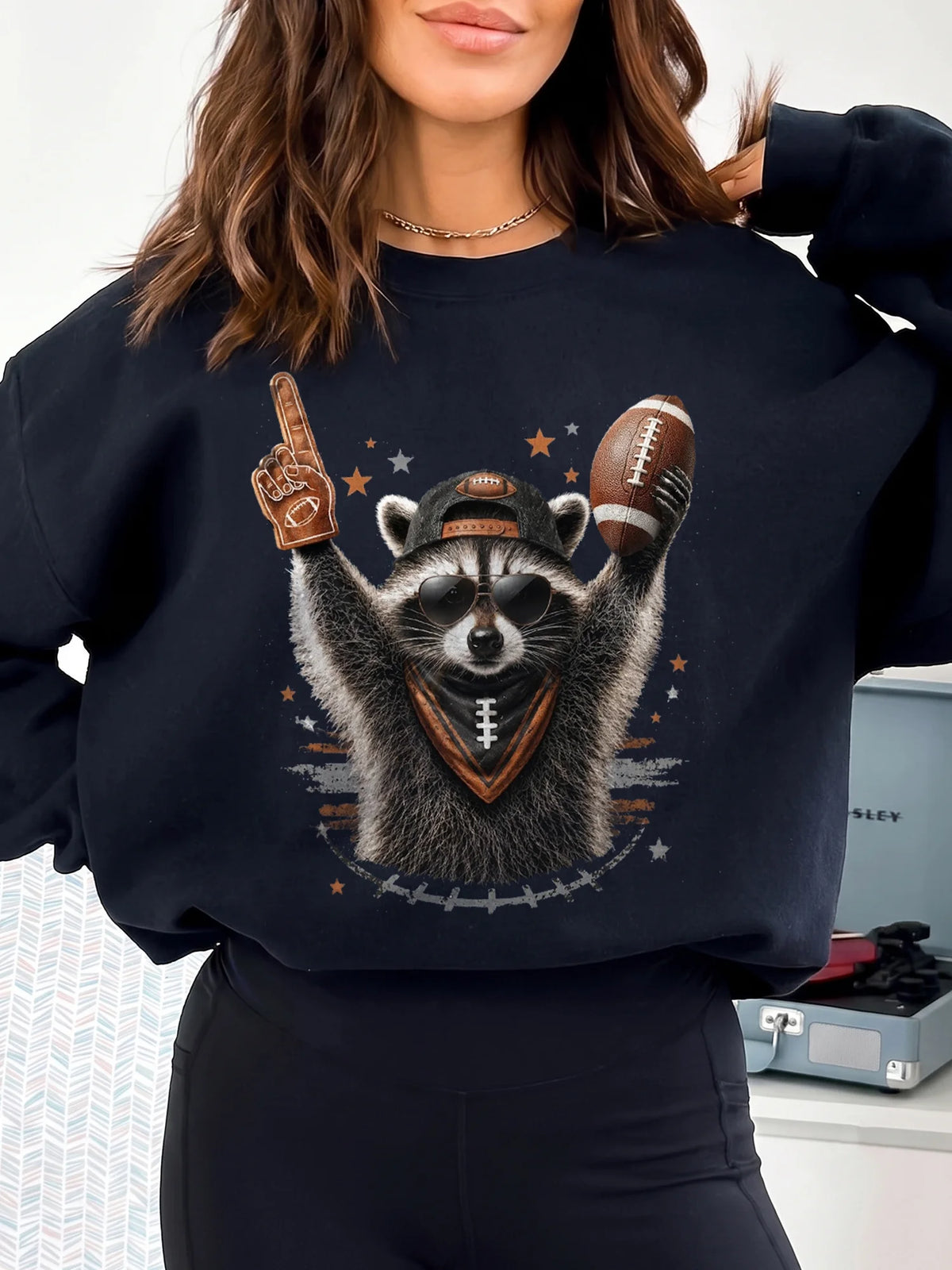 Football Raccoon Oversized Tee Funny Game Day Graphic T-Shirt