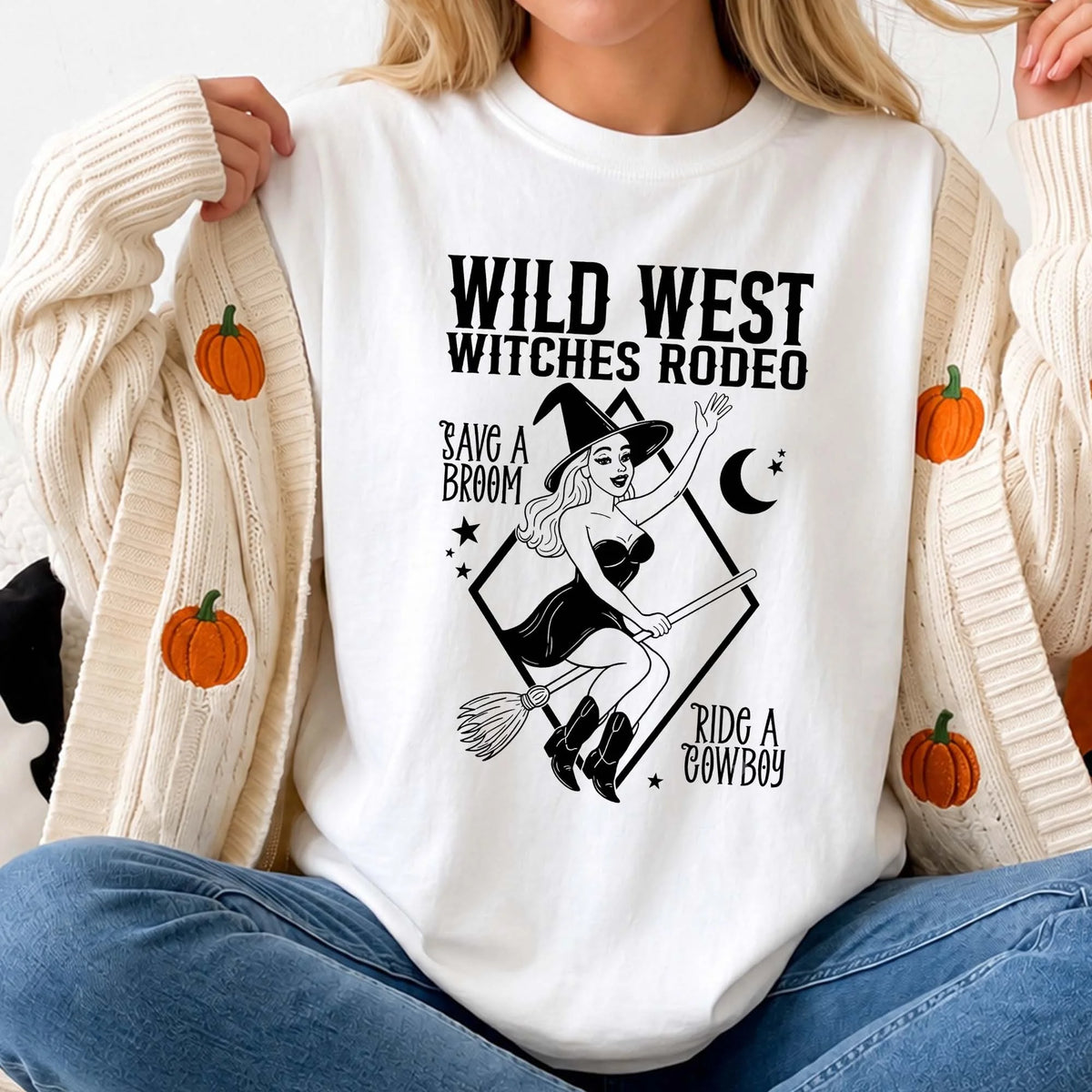 Wild West Witches Rodeo Tee Save a Broom Ride a Cowboy Western Witch T-Shirt