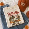 Hello Fall Vibes Retro Ghost T-Shirt Cozy Autumn Pumpkin Season Top