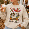 Hello Fall Vibes Retro Ghost T-Shirt Cozy Autumn Pumpkin Season Top
