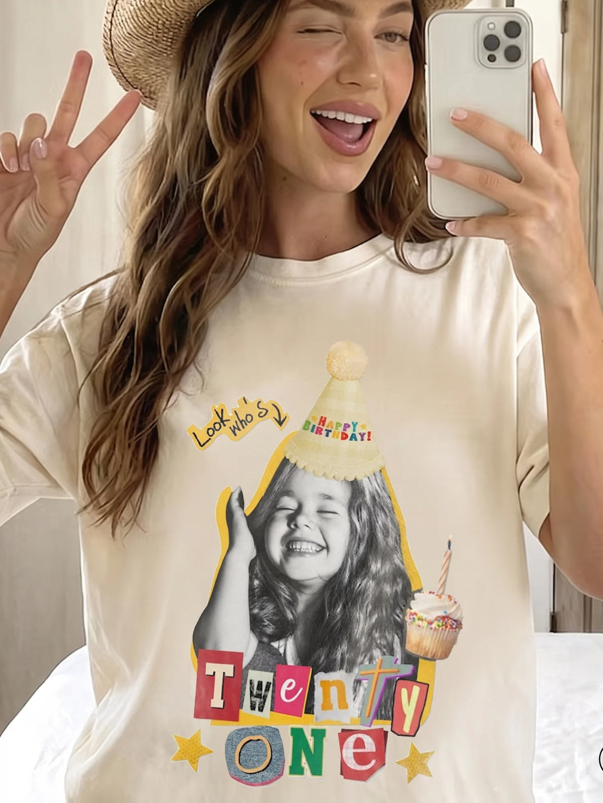Custom Photo Happy Birthday Tee Look Who's Personalized Age Party Shirt