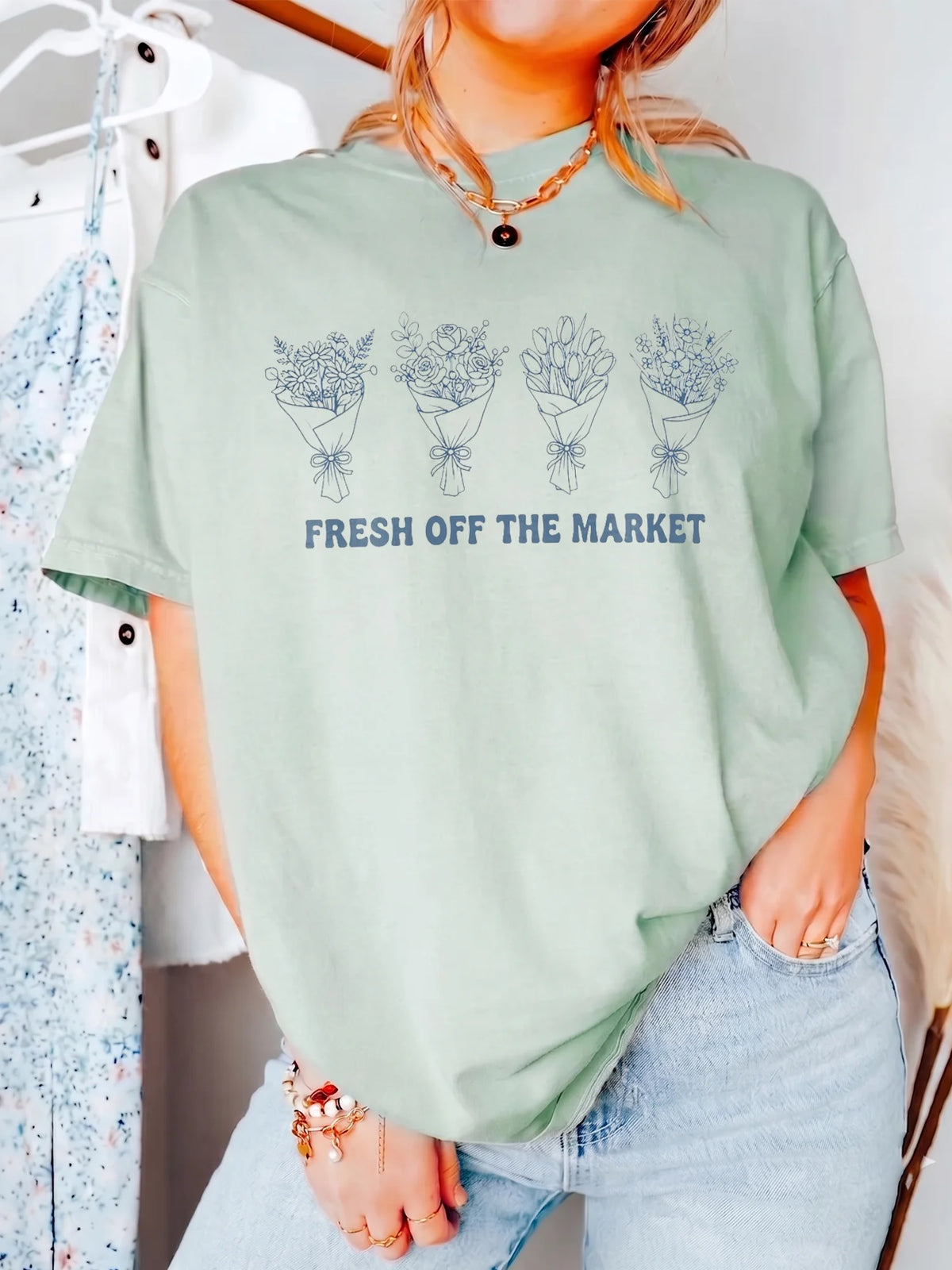 Fresh Off the Market Bridal Shower T-Shirt Floral Bouquet Shirt for Bride