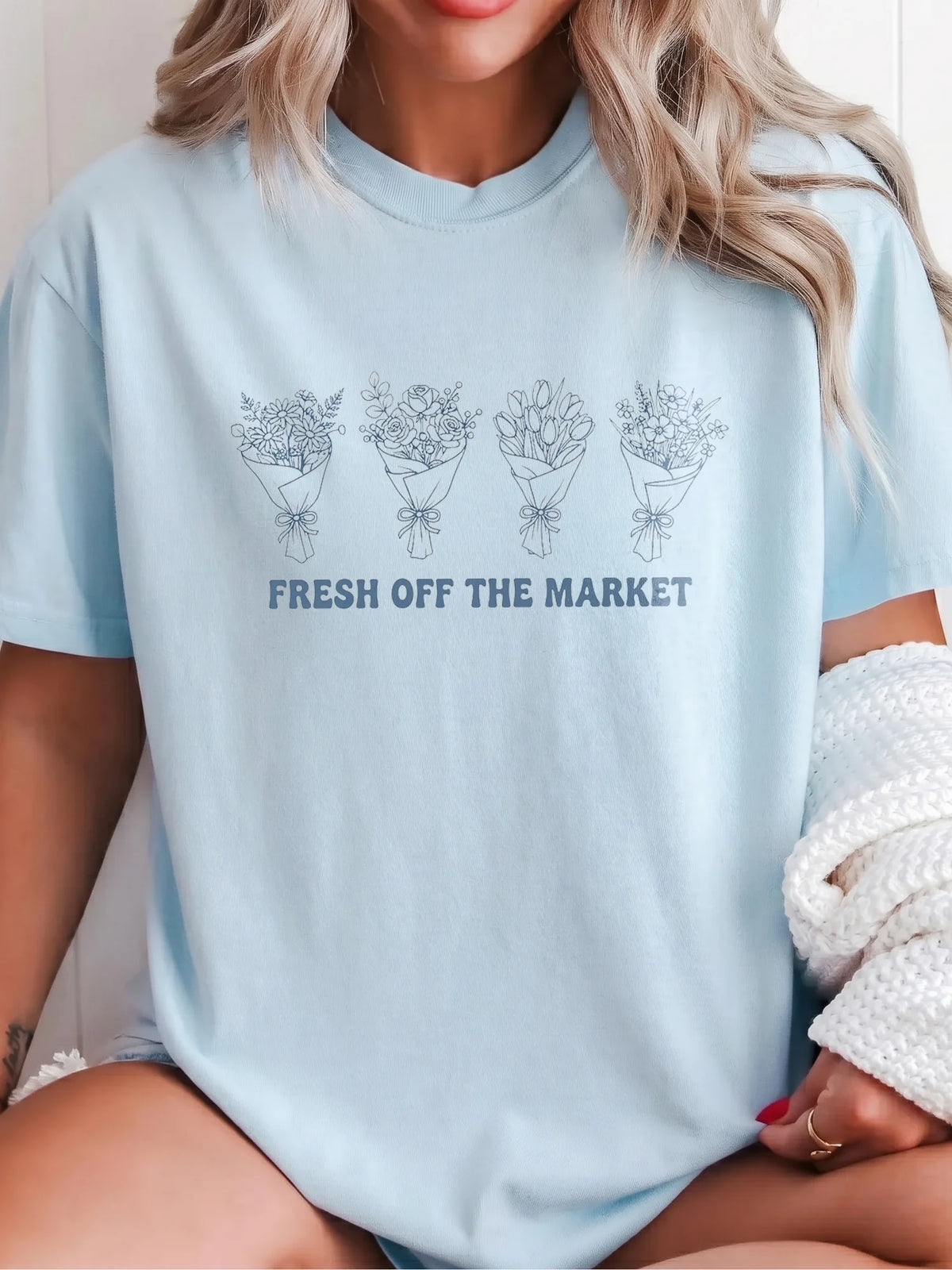Fresh Off the Market Bridal Shower T-Shirt Floral Bouquet Shirt for Bride