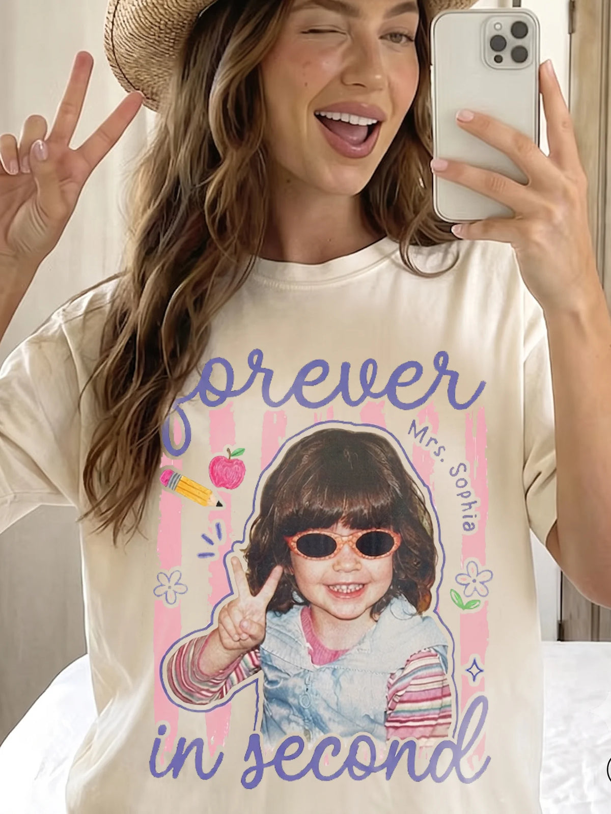 Forever In Second Grade Custom Teacher Photo T-Shirt Personalized Back To School Gift