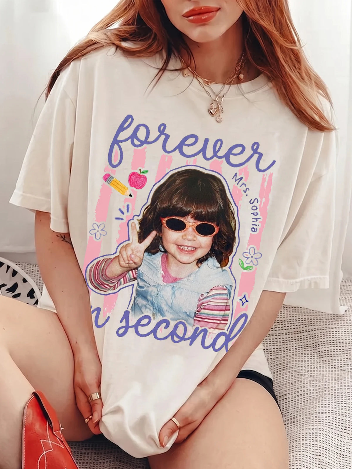 Forever In Second Grade Custom Teacher Photo T-Shirt Personalized Back To School Gift