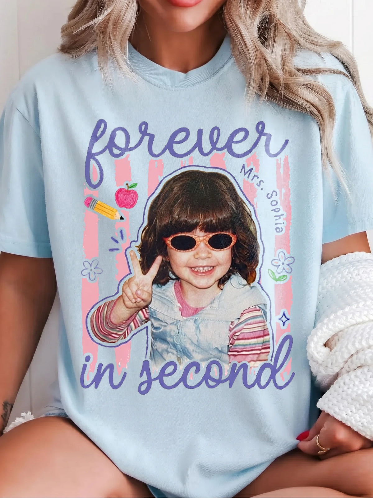 Forever In Second Grade Custom Teacher Photo T-Shirt Personalized Back To School Gift