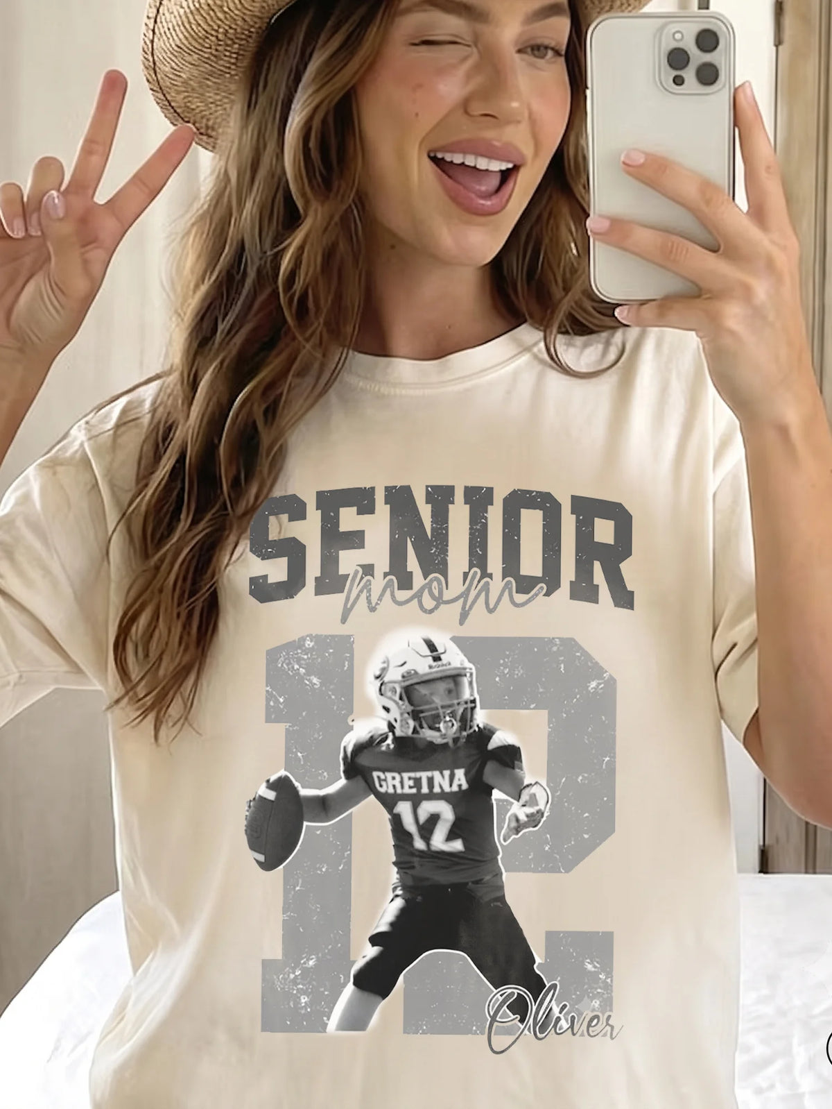 Senior Mom Personalized Football Tee Custom Name and Number Sports Shirt Gift