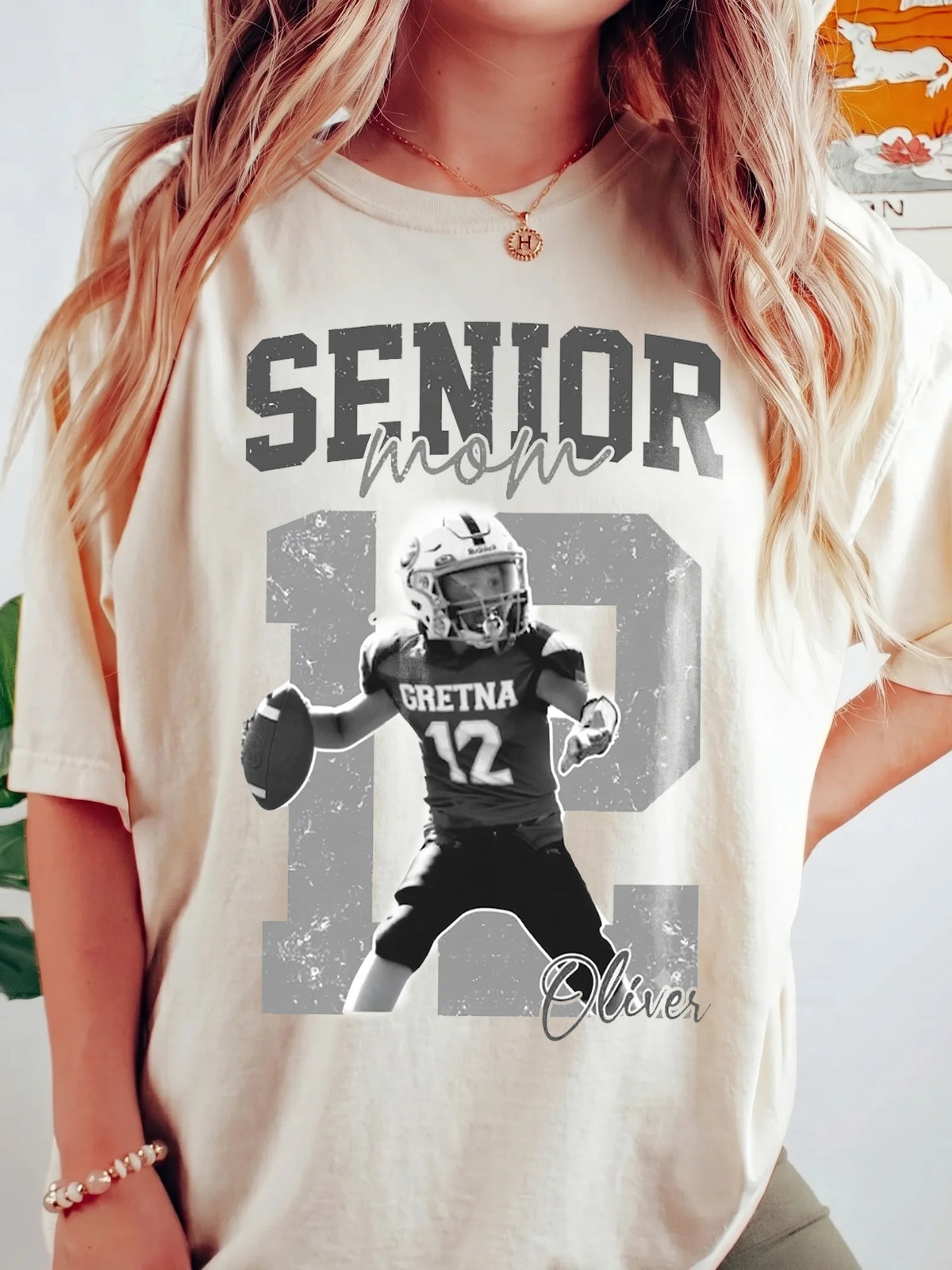 Senior Mom Personalized Football Tee Custom Name and Number Sports Shirt Gift