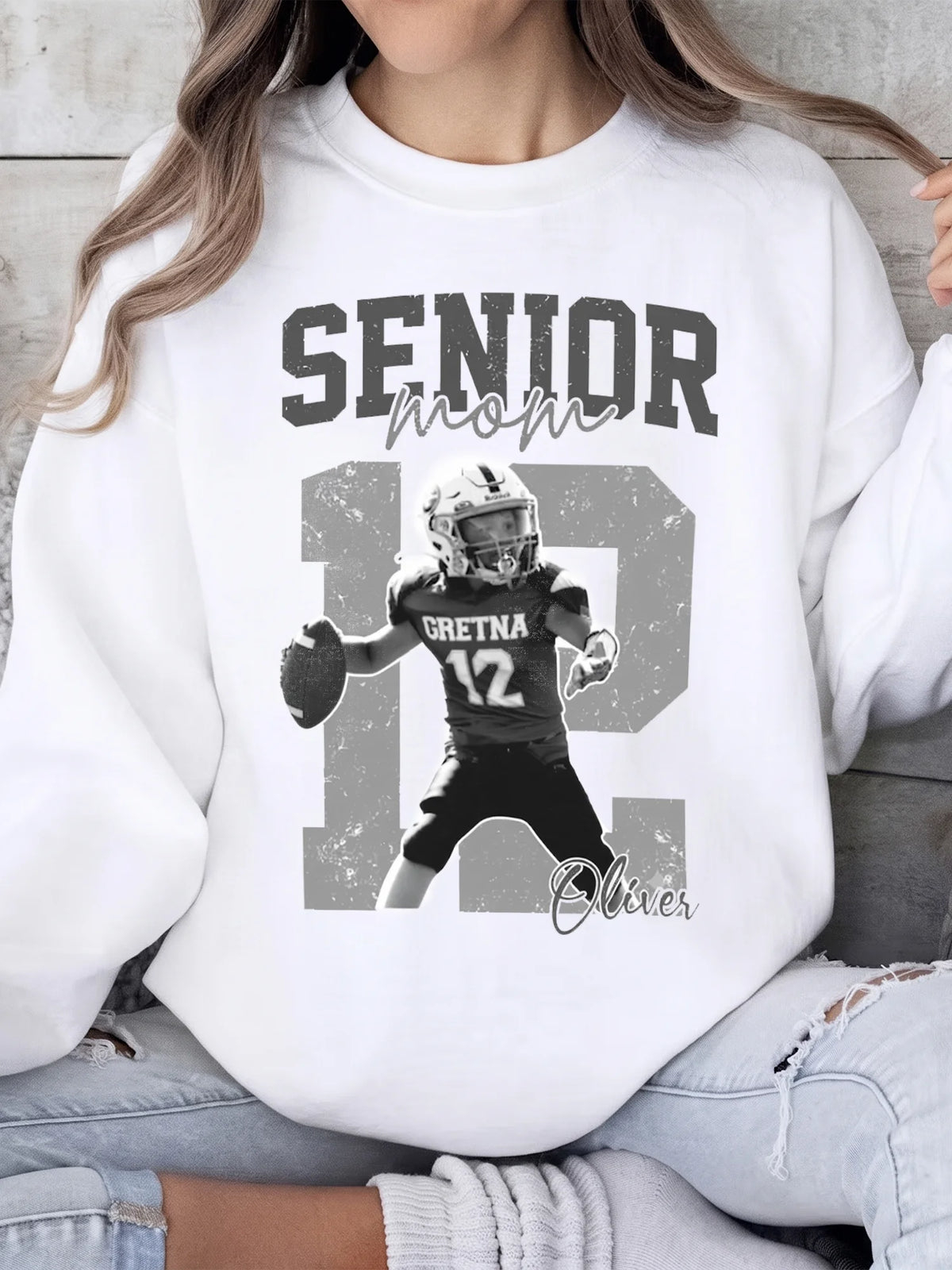 Senior Mom Personalized Football Tee Custom Name and Number Sports Shirt Gift