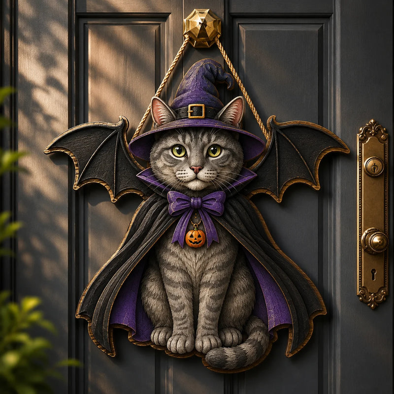 Witch Cat Door Hanger Custom Pet Halloween Portrait Decoration