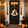 Ghost Door Hanger with Black Cat and Black Roses Witchy Halloween Decor
