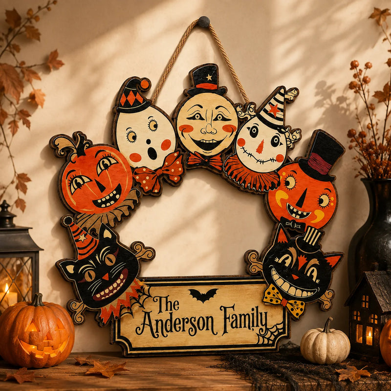 Vintage Halloween Personalized Family Name Wooden Hanging Sign