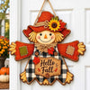 Hello Fall Door Hanger Rustic Farmhouse Scarecrow Autumn Porch Sign