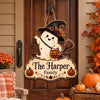 Personalized Halloween Ghost Family Name Hanging Door Sign Custom Fall Porch Decor