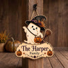 Personalized Halloween Ghost Family Name Hanging Door Sign Custom Fall Porch Decor