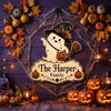 Personalized Halloween Ghost Family Name Hanging Door Sign Custom Fall Porch Decor