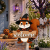 Halloween Witch Squirrel Welcome Door Hanger Sign for Fall Porch Decor