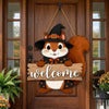 Halloween Witch Squirrel Welcome Door Hanger Sign for Fall Porch Decor