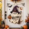 WELCOME Door Hanger Halloween Ghost and Witch Hat Front Door Sign