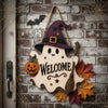 WELCOME Door Hanger Halloween Ghost and Witch Hat Front Door Sign