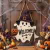 WELCOME Door Hanger Halloween Ghost and Witch Hat Front Door Sign