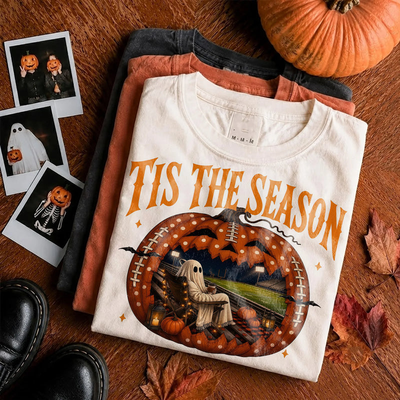 Tis The Season Halloween Football Ghost Tee for Fall Game Days