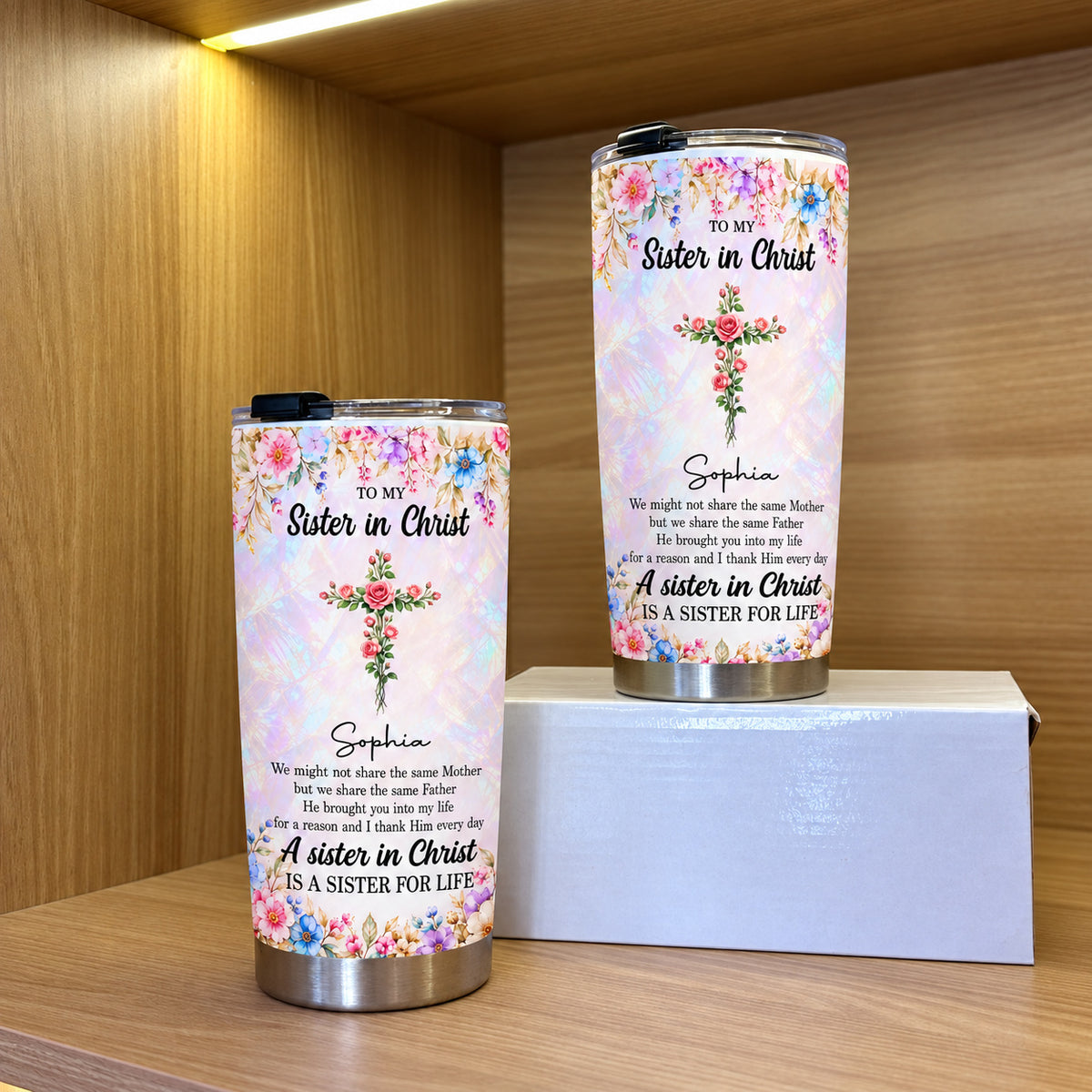 Personalized Sister in Christ Birth Flower Tumbler Custom Title Name - product view 3
