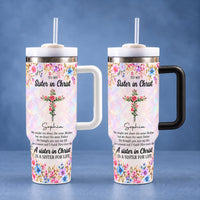Personalized Sister in Christ Birth Flower Tumbler Custom Title Name - handled tumbler options