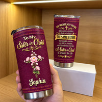 Personalized Sister in Christ Burgundy Floral Cross Name Tumbler - product view 4