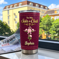 Personalized Sister in Christ Burgundy Floral Cross Name Tumbler - product view 5