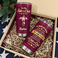 Personalized Sister in Christ Burgundy Floral Cross Name Tumbler - product view 7
