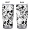 Skull and Floral Tumbler Gothic Dark Floral Sketch Art Stainless Steel Insulated Travel Coffee Cup w on a hanger, ready to ship from Austin, Texas