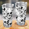 Customer in Austin, Texas wearing Skull and Floral Tumbler Gothic Dark Floral Sketch Art Stainless Steel Insulated Travel Coffee Cup w